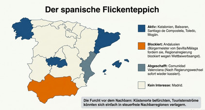 Spanienkarte. Graphik: Alexander Gresbek Touristensteuer in Spanien 2026